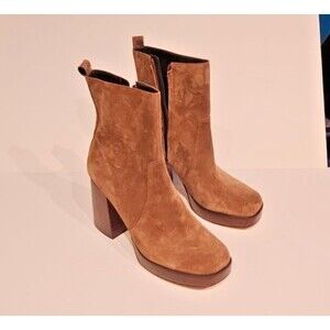 Marc Fisher LTD Size 10 Marysa tan suede, Block Heel Platform Bootie NWOB